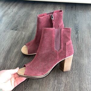 Toms Maroon Peep-Toe Ankle Booties